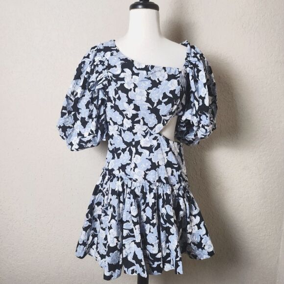 Sofie the Label Floral Cutout Side Puff Sleeve Mini Dress Black Size S - Picture 4 of 12